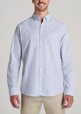 GarmentWashed Softness Tagless Collar Washed Oxford Shirt for Tall Men in Blue Banker Stripe