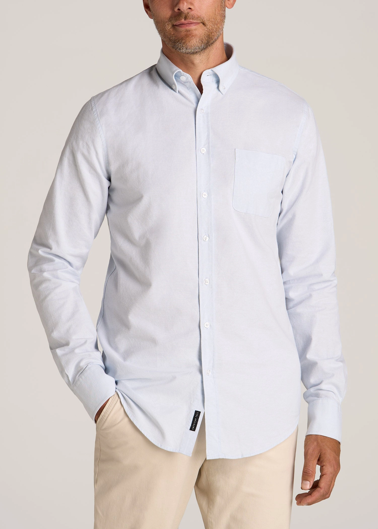 Non Chafing Edges VNeckline Washed Oxford Shirt for Tall Men in Light Blue