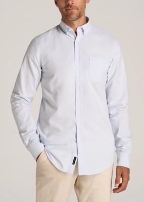 Washed Oxford Shirt for Tall Men in Light Blue DoubleLayeredCollar