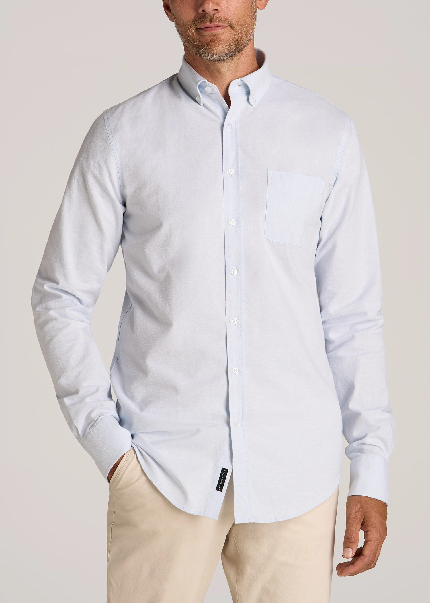 Breathable Hoodie Washed Oxford Shirt for Tall Men in Light Blue