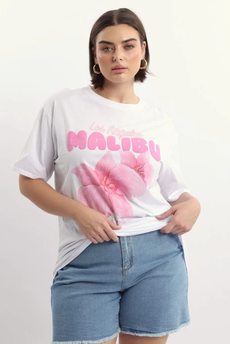 Microfiber Blend White Graphic T Shirt Short Sleeve Crew Neck