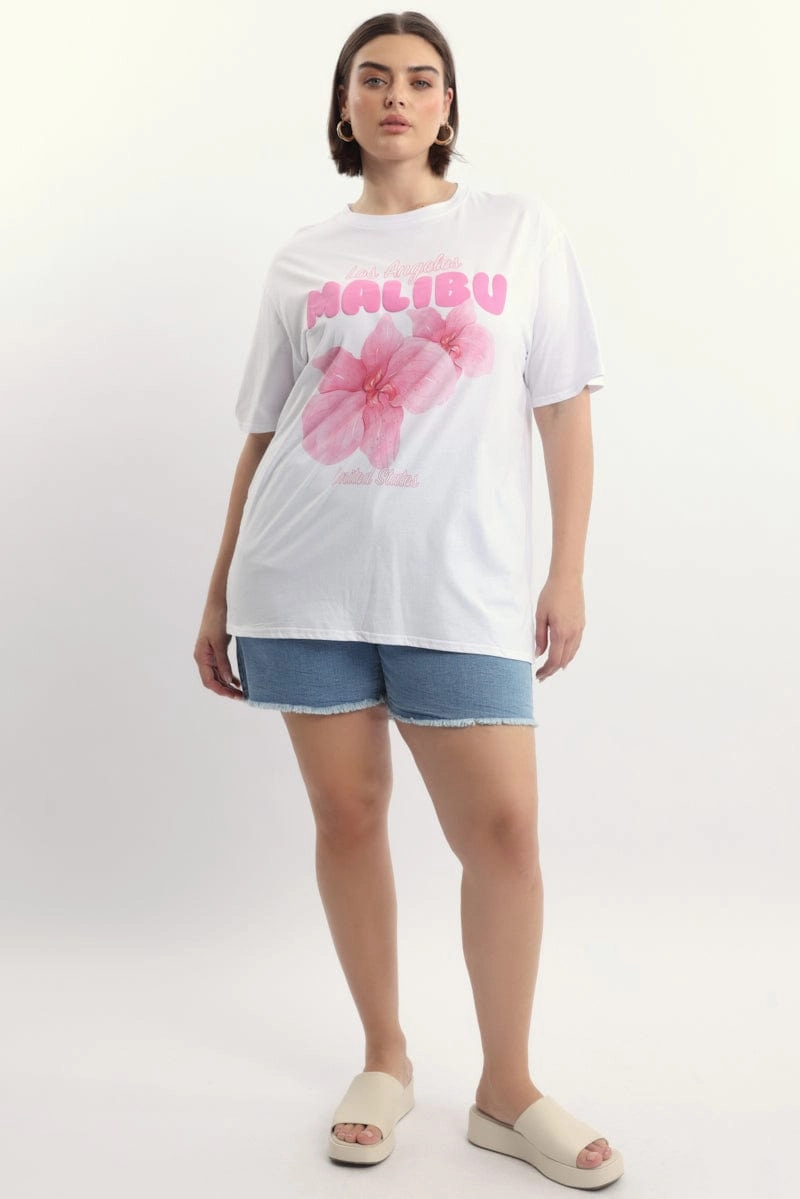 White Graphic T Shirt Short Sleeve Crew Neck Flexible Shoulder Seams