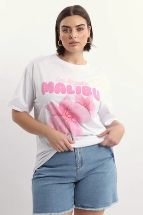 Microfiber Blend White Graphic T Shirt Short Sleeve Crew Neck