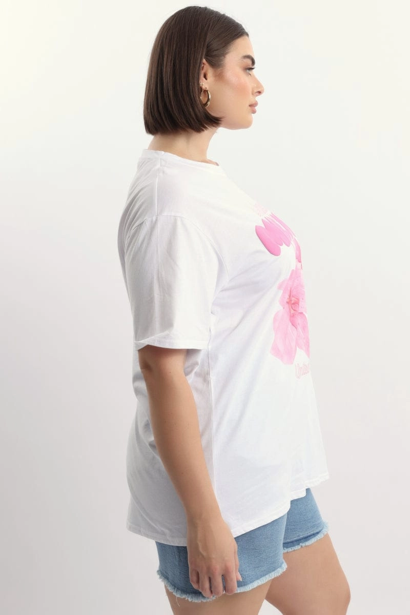 White Graphic T Shirt Short Sleeve Crew Neck Spring Freshness Cozy Comfort Look