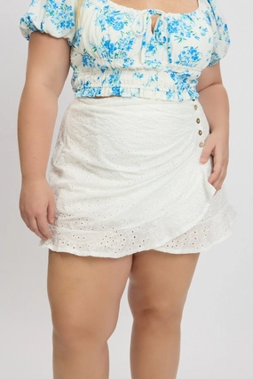 light feel White Eyelet Cotton Lace Button Mini Skirt