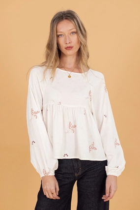 Top Rae White Blossoms ThermalInsulation Slim Fit Design