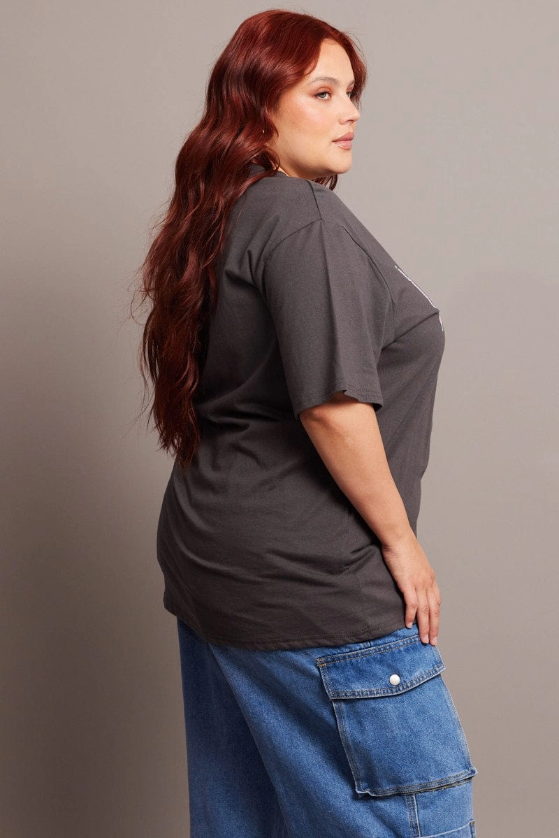 Animal Print Grey Graphic T-shirt Short Sleeve Crew Neck