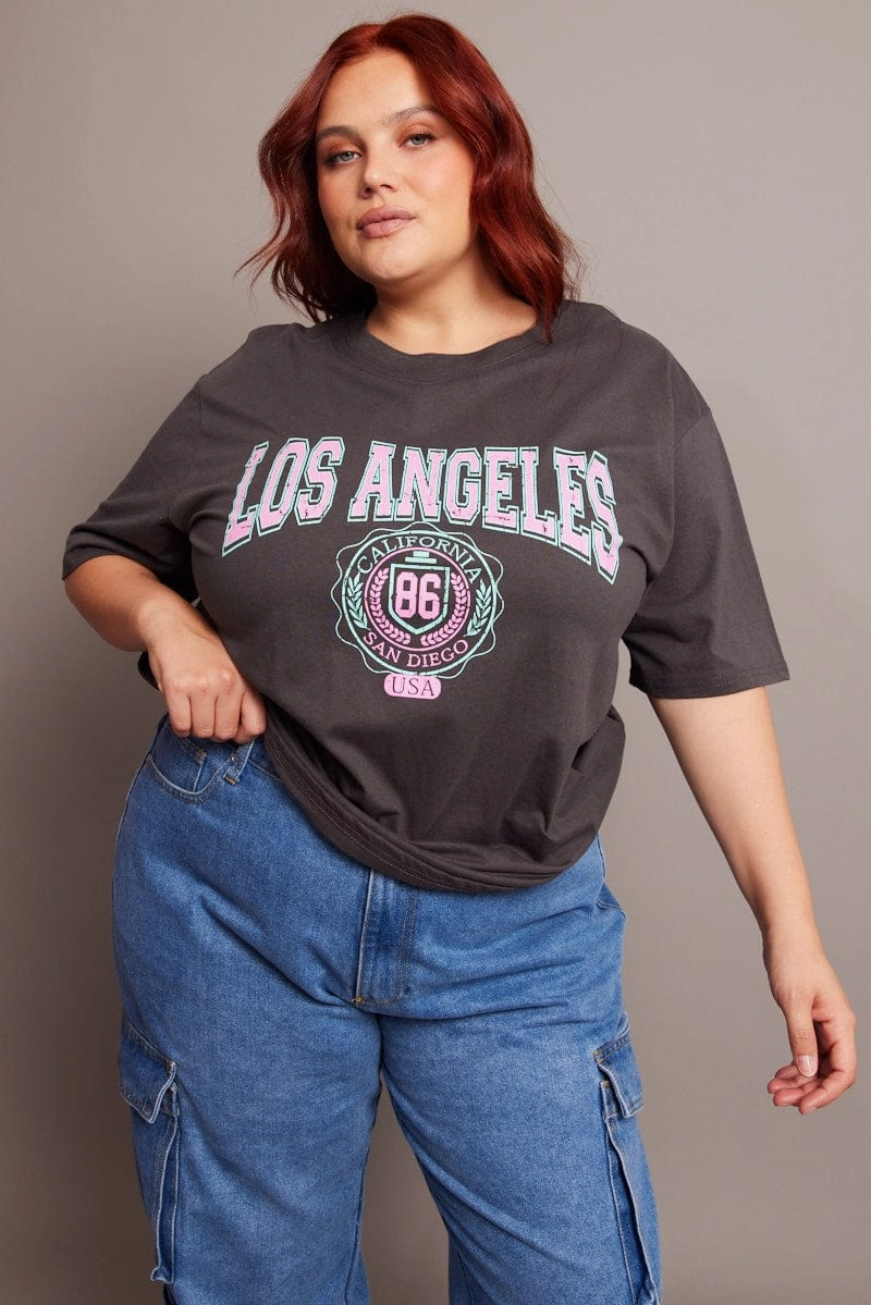 Chafe Free Armhole Grey Graphic T-shirt Short Sleeve Crew Neck