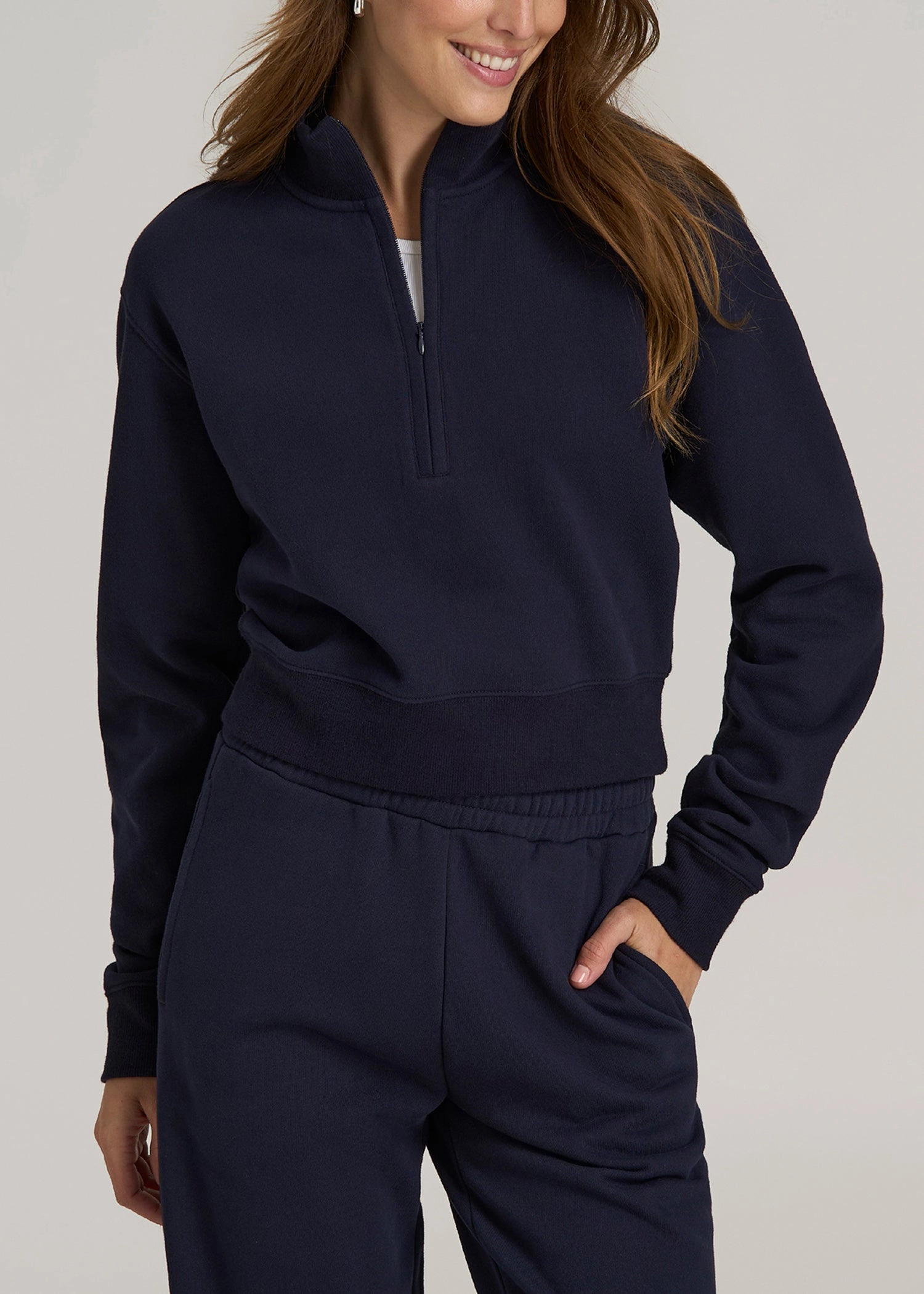 Wearever 2.0 Fleece Half-Zip Cropped Sweatshirt for Tall Women in Evening Blue product combo Modern Bold