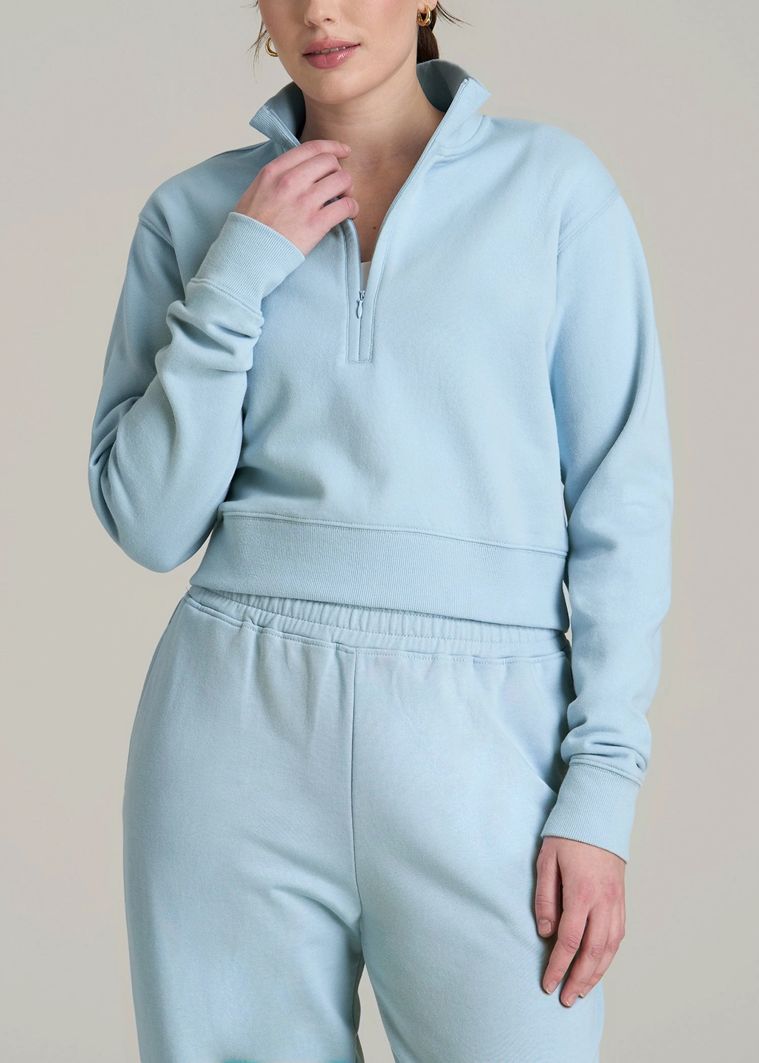 Wearever 2.0 Fleece Half-Zip Cropped Sweatshirt for Tall Women in Ice Blue Comfy Apparel Soft Hoodie