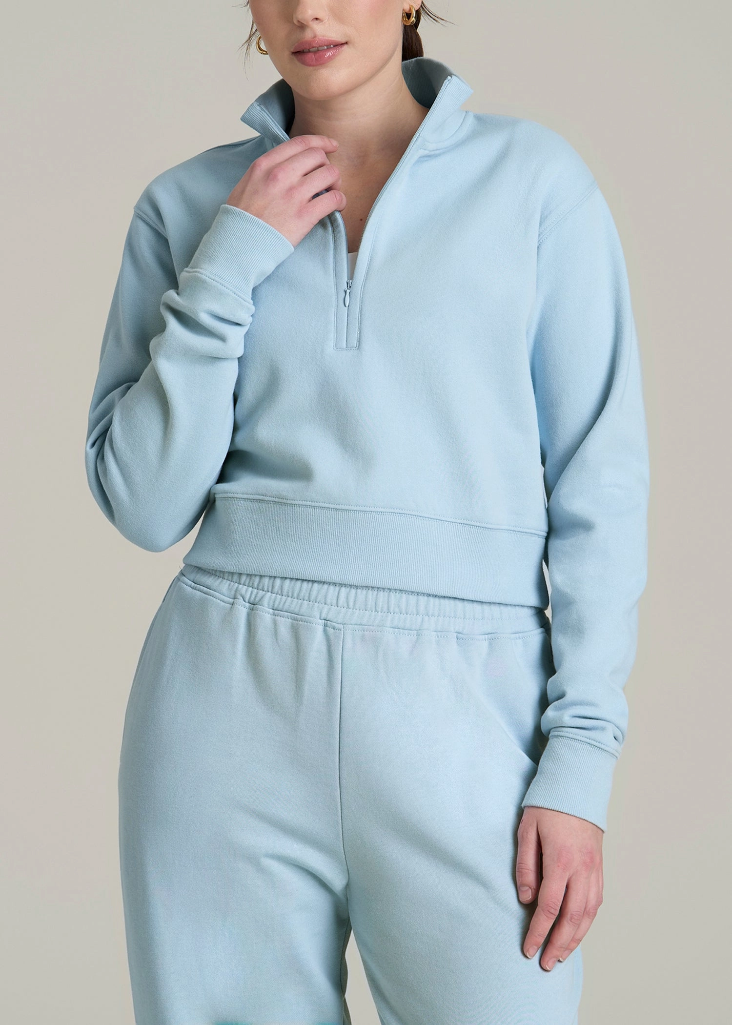 Wearever 2.0 Fleece Half-Zip Cropped Sweatshirt for Tall Women in Ice Blue right for travel