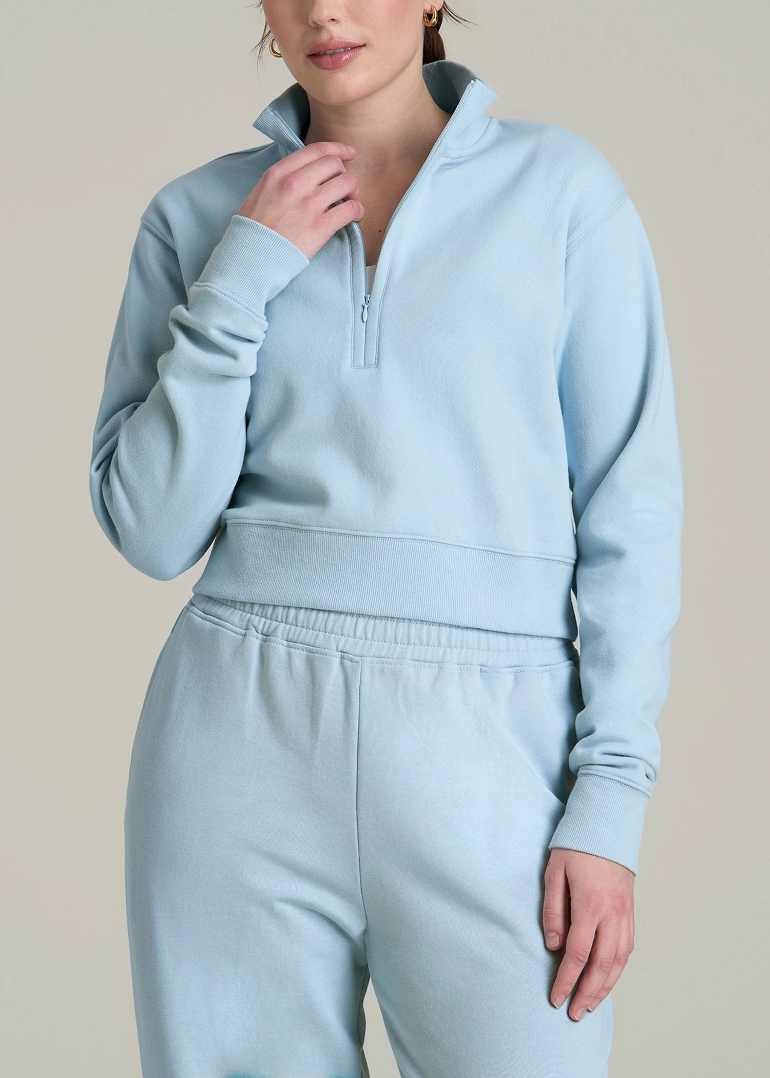 Wearever 2.0 Fleece Half-Zip Cropped Sweatshirt for Tall Women in Ice Blue low end product market share