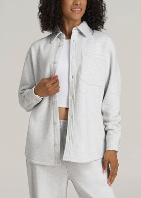 Wearever 2.0 Fleece Women's Tall Shacket in Heather Cloud White Non Irritating Seams