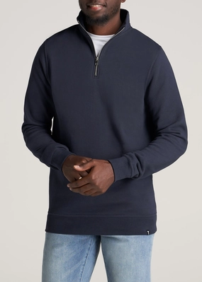 lace accents Wearever Fleece Quarter-Zip Tall Men's Sweatshirt in Navy