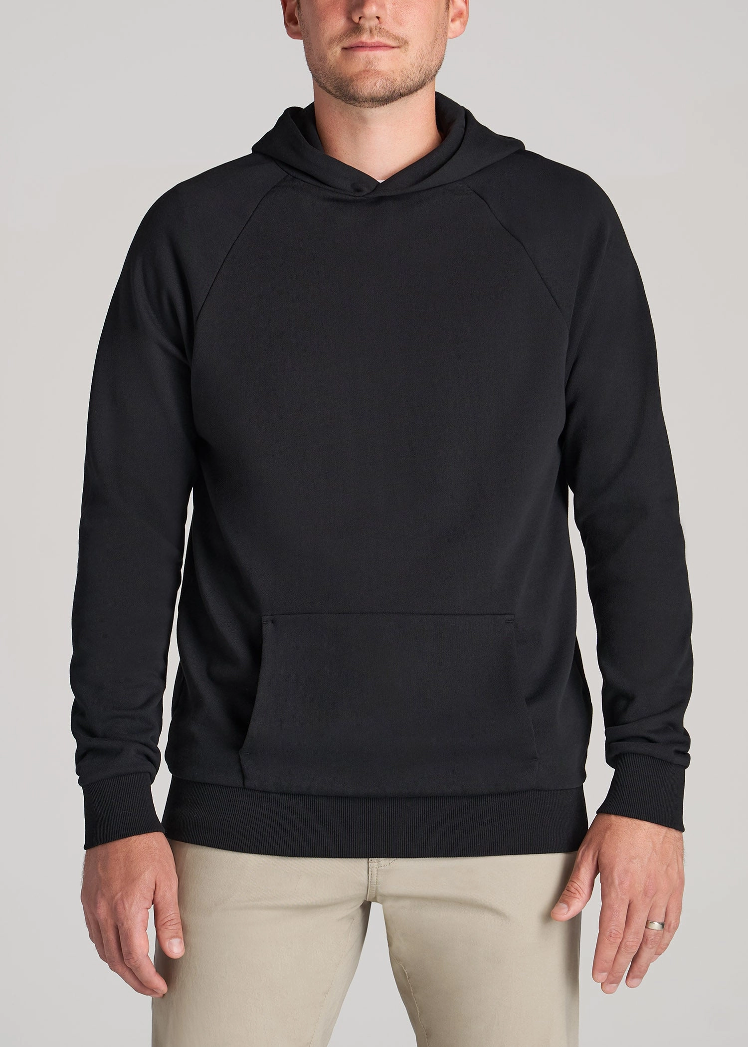 zippered Vintage Look Wearever French Terry Raglan Men's Tall Hoodie in Black
