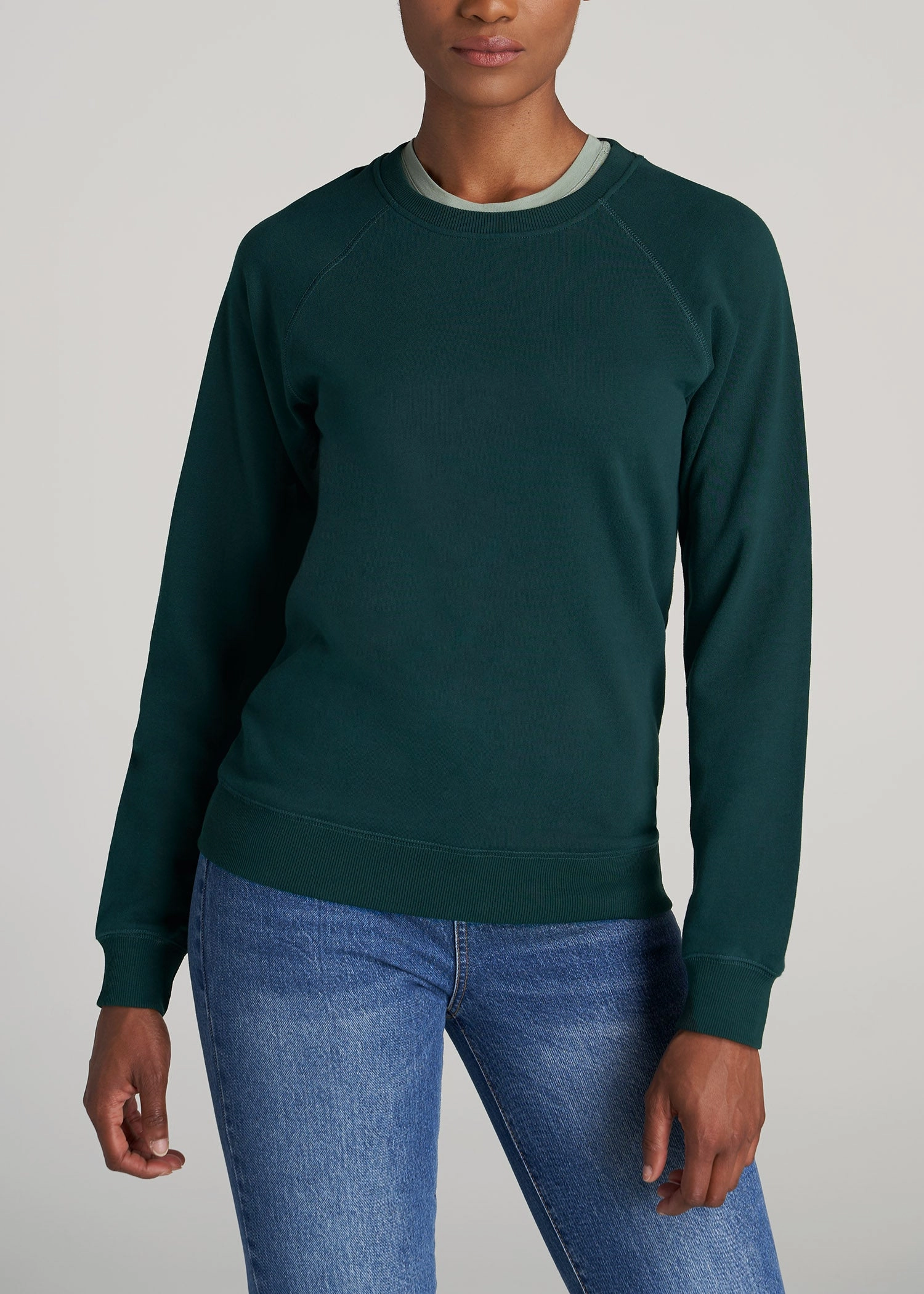 right for spring product display Wearever French Terry Women's Tall Crewneck Sweatshirt in Emerald