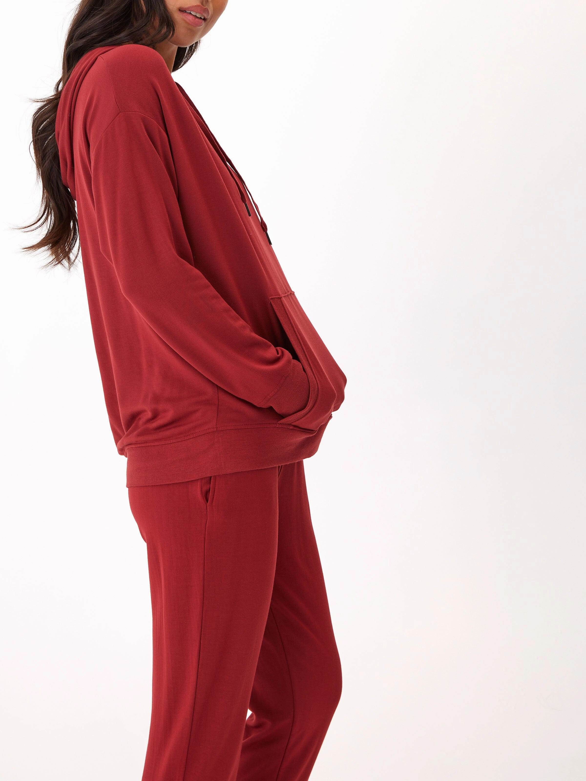 Madge Feather Fleece Pullover Hoodie Short Length ripstop fabric
