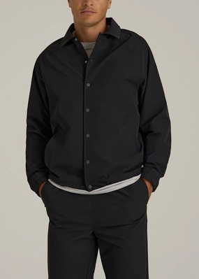 Polished Casual Smart Weather Style Flex Nylon Coach's Jacket for Tall Men in Black