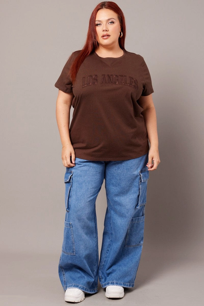 Fit Flex Brown Graphic T-shirt Short Sleeve Crew Neck