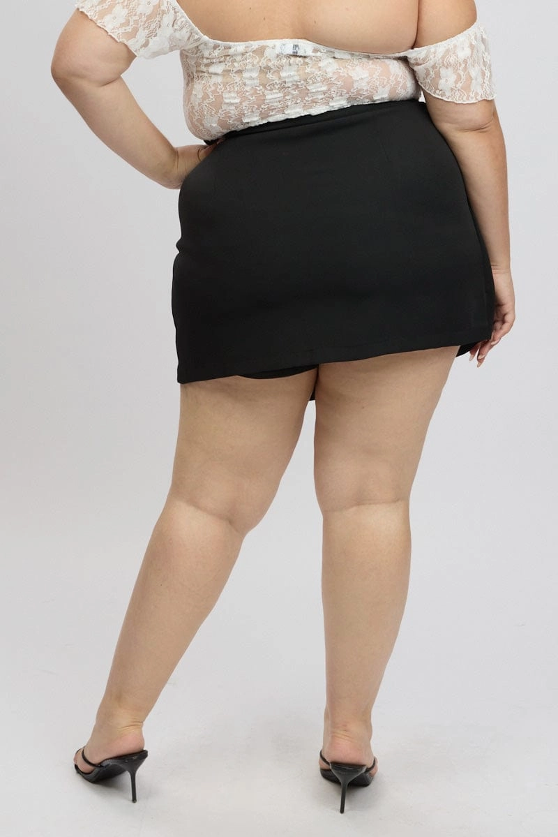Black Wrapover Mini Skirt Skorts garden party