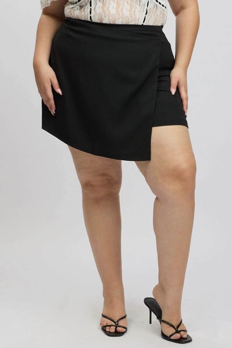 Chill Wear Ventilated Slits Black Wrapover Mini Skirt Skorts