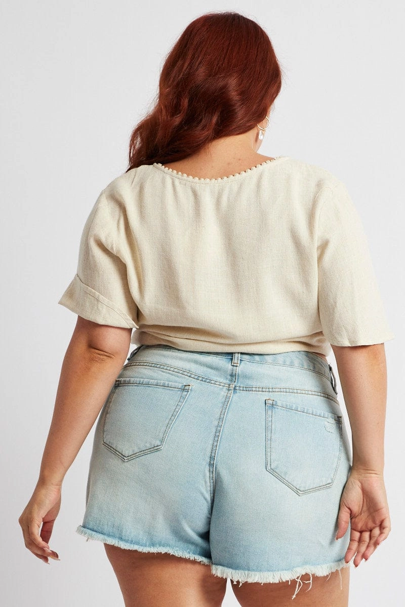 Denim Relaxed Shorts High Rise Distressed Hem teen clothing Universal Attachment Points