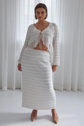 White Lace Maxi Skirt With Waist Trim Urban Fit