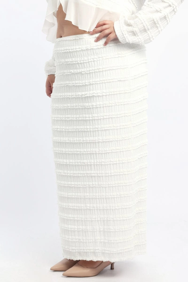 White Lace Maxi Skirt With Waist Trim Stretchable Waist