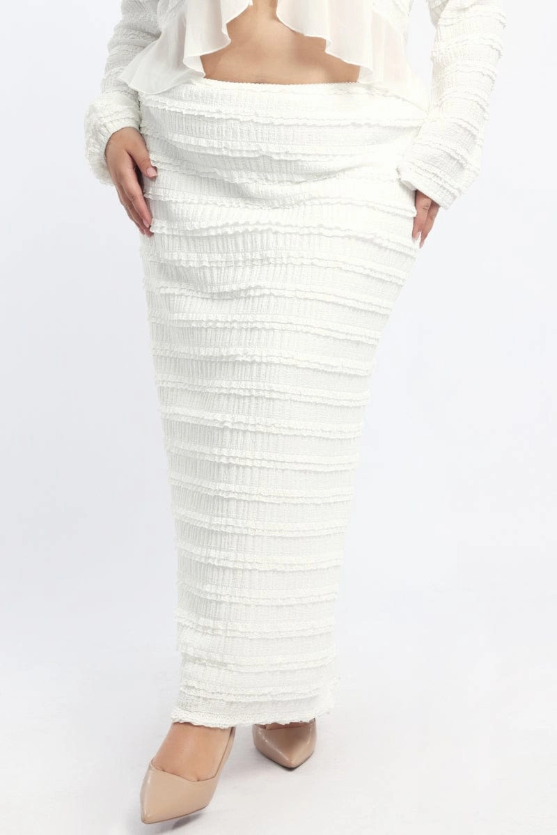 Invisible Seams Mid Length White Lace Maxi Skirt With Waist Trim