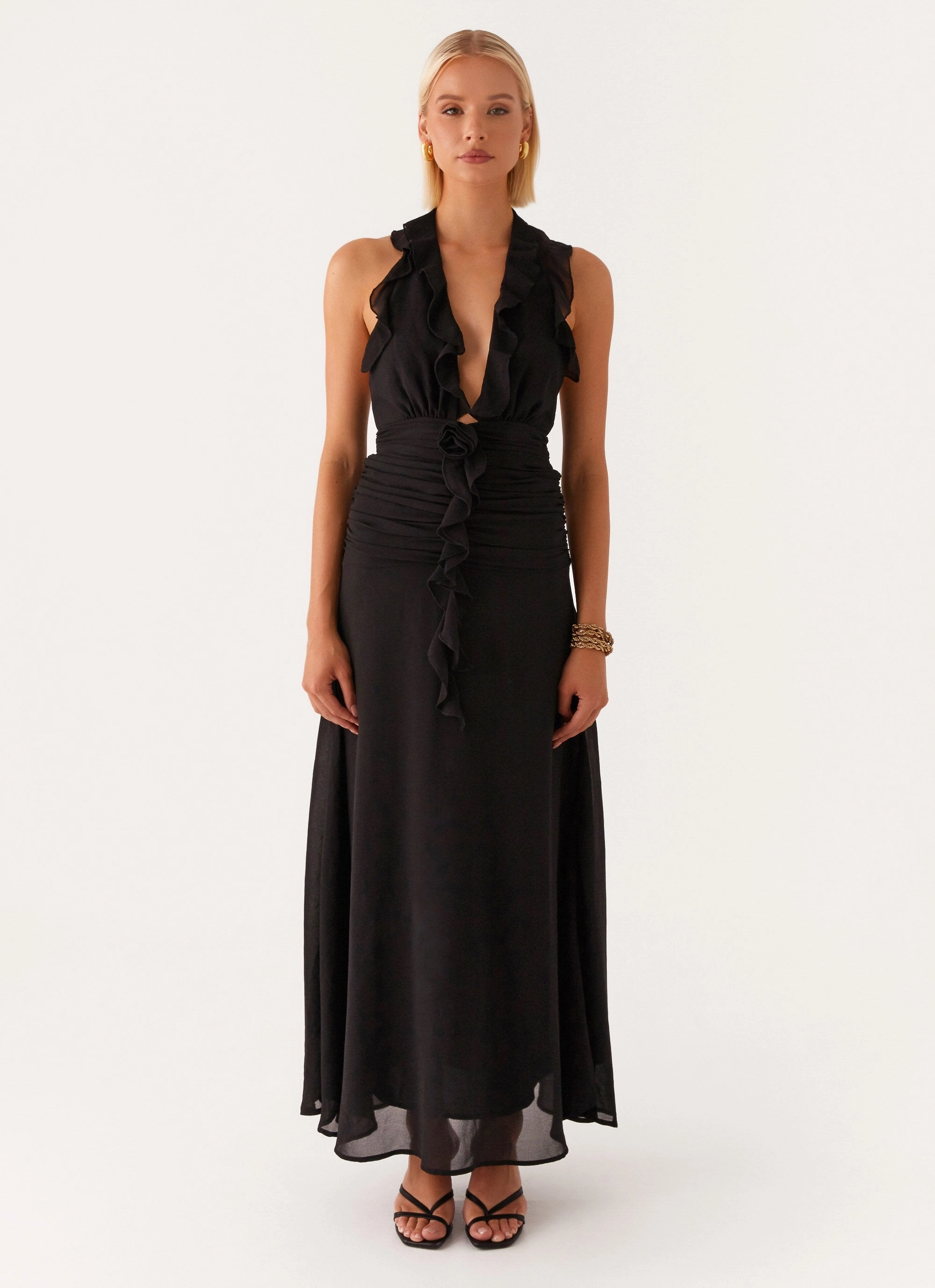 What You Need Frill Maxi Dress - Black Vibrant Hue