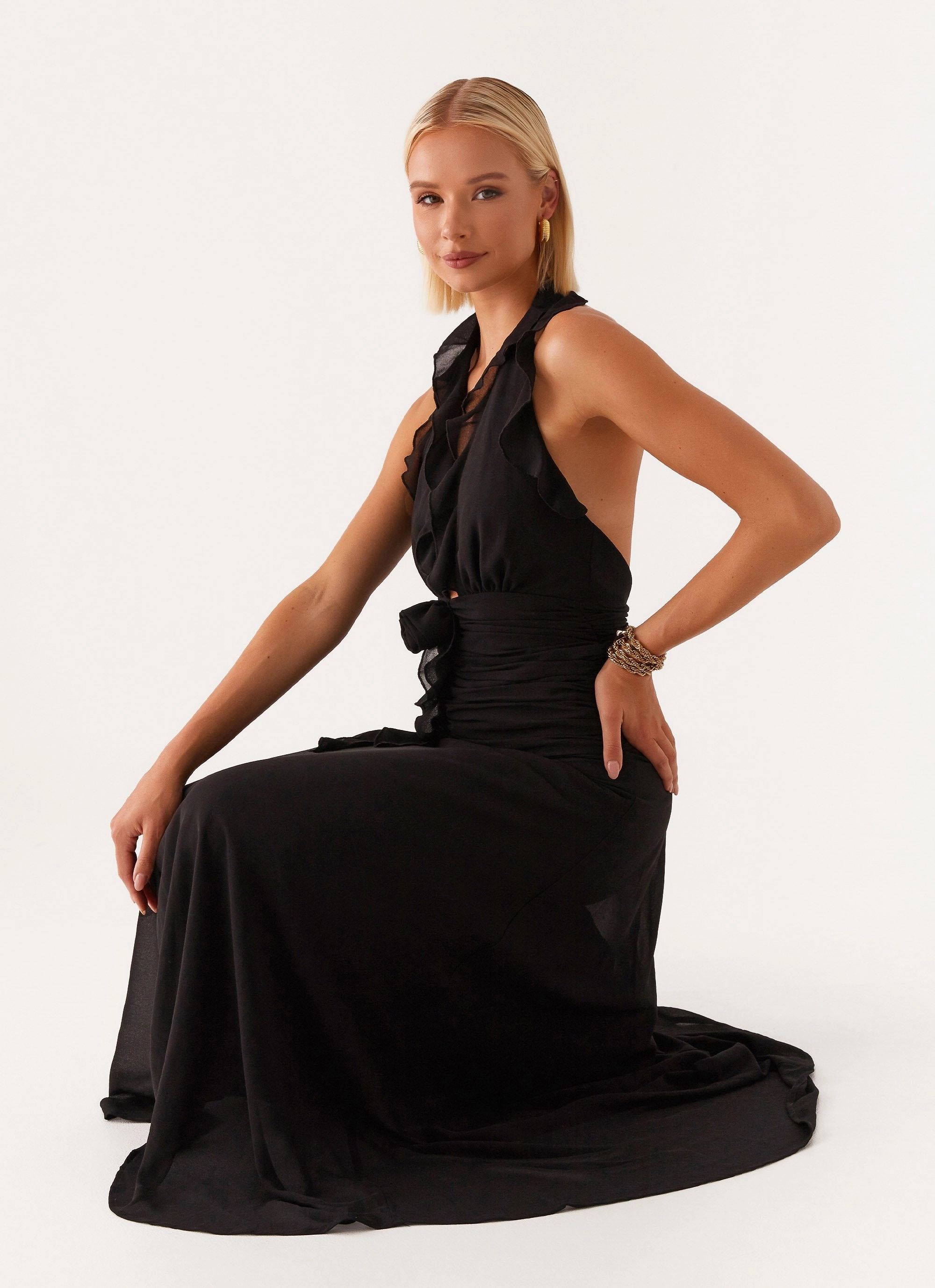 What You Need Frill Maxi Dress - Black Cloud Light