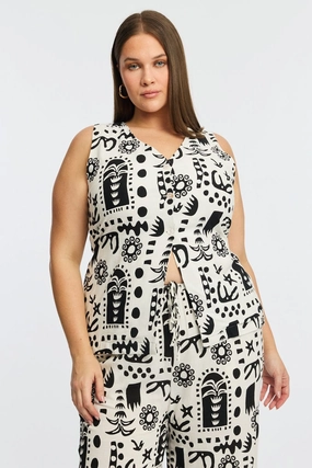 White Abstract Longline Vest V-neck Waterproof Design