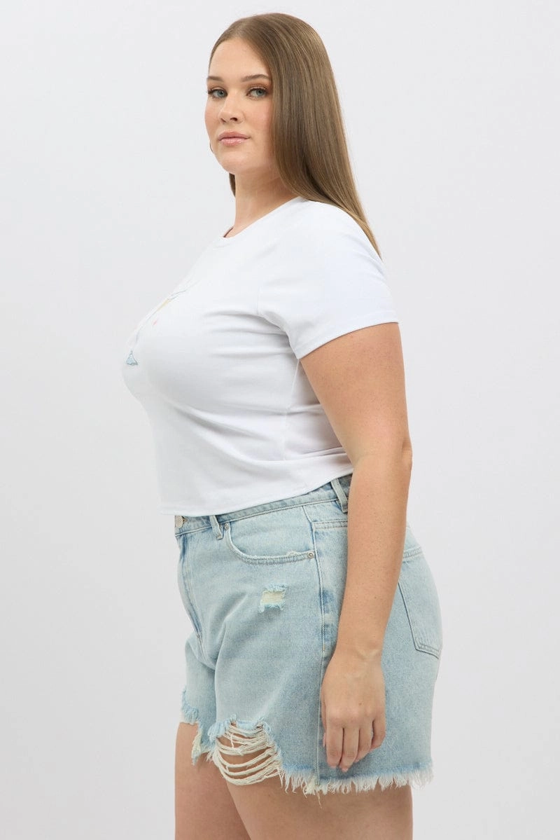 White Baby Tee Short Sleeve Crew Neck Cool Vibes