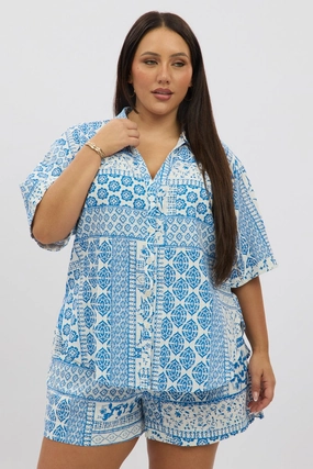 White Boho Relaxed Shirt Short Sleeve Linen Blend All Day Comfort Tech Zip Front