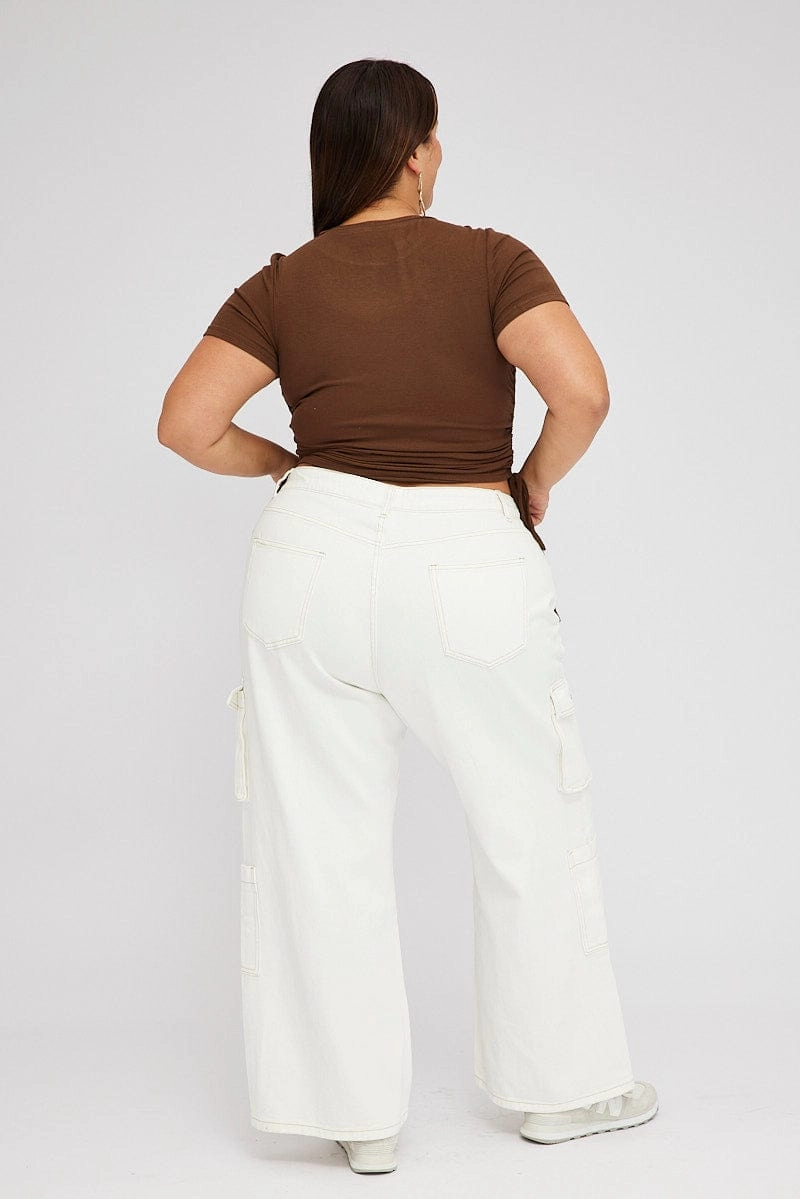 White Cargo Denim Jeans High Rise Season Ready Home Comfort Autumn Days Elegant