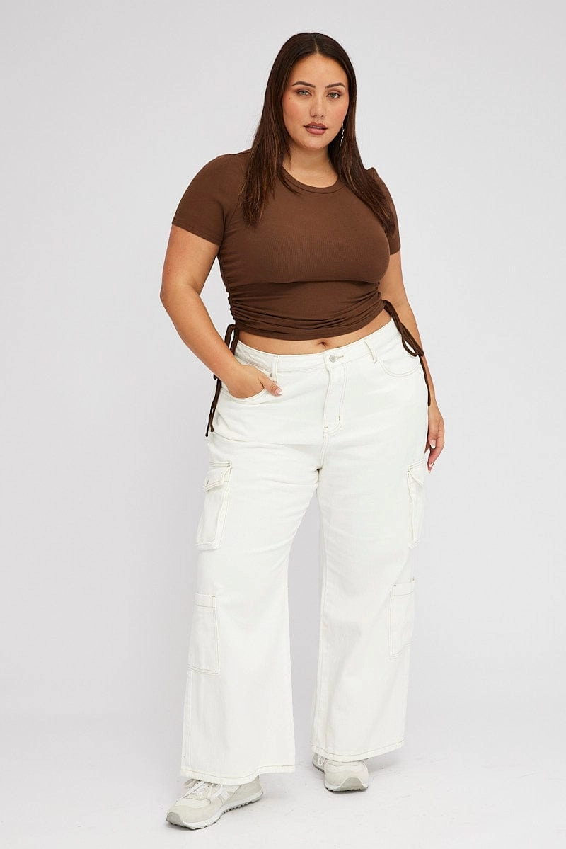 White Cargo Denim Jeans High Rise Anytime Look Modern Silhouette