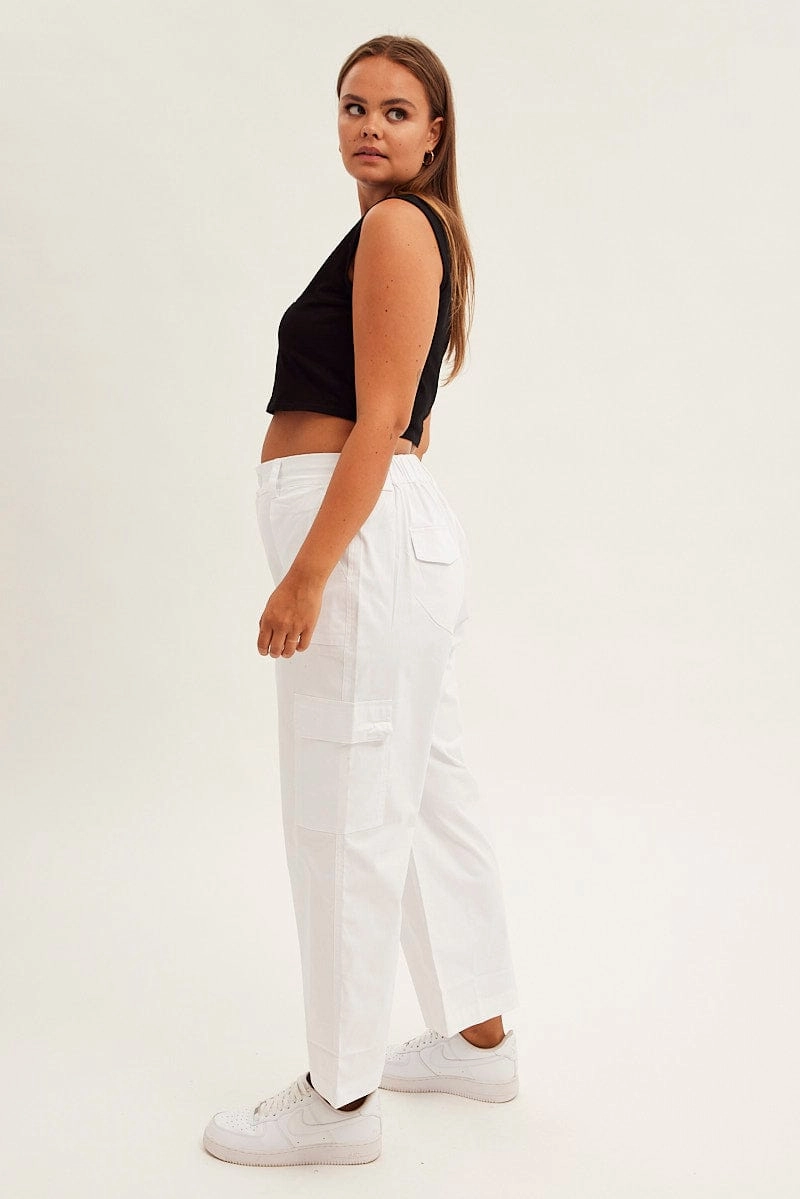 Cozy Lining White Cargo Pants Mid Rise