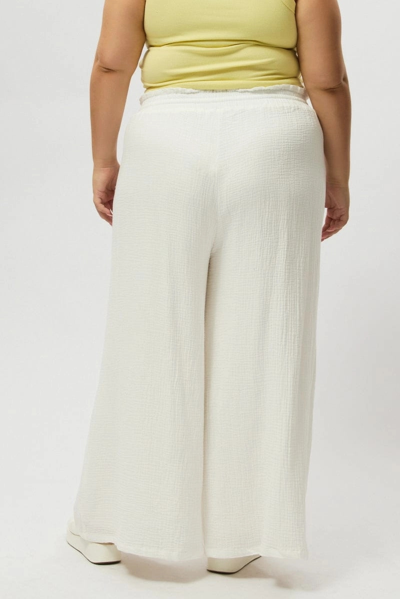 White Cheesecloth Lined Wide Leg Pants Low Bulk Material Everyday Ease