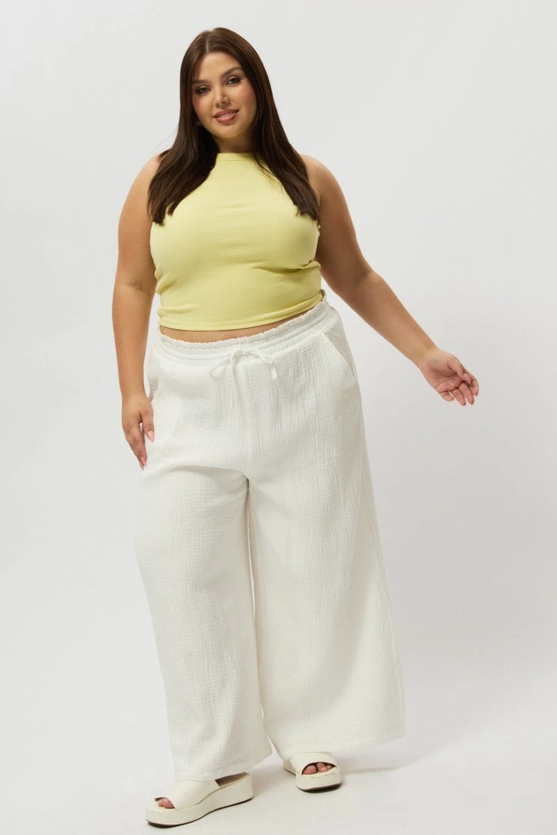 White Cheesecloth Lined Wide Leg Pants Body shaping Easy Pack