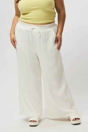 Distressed finish White Cheesecloth Lined Wide Leg Pants