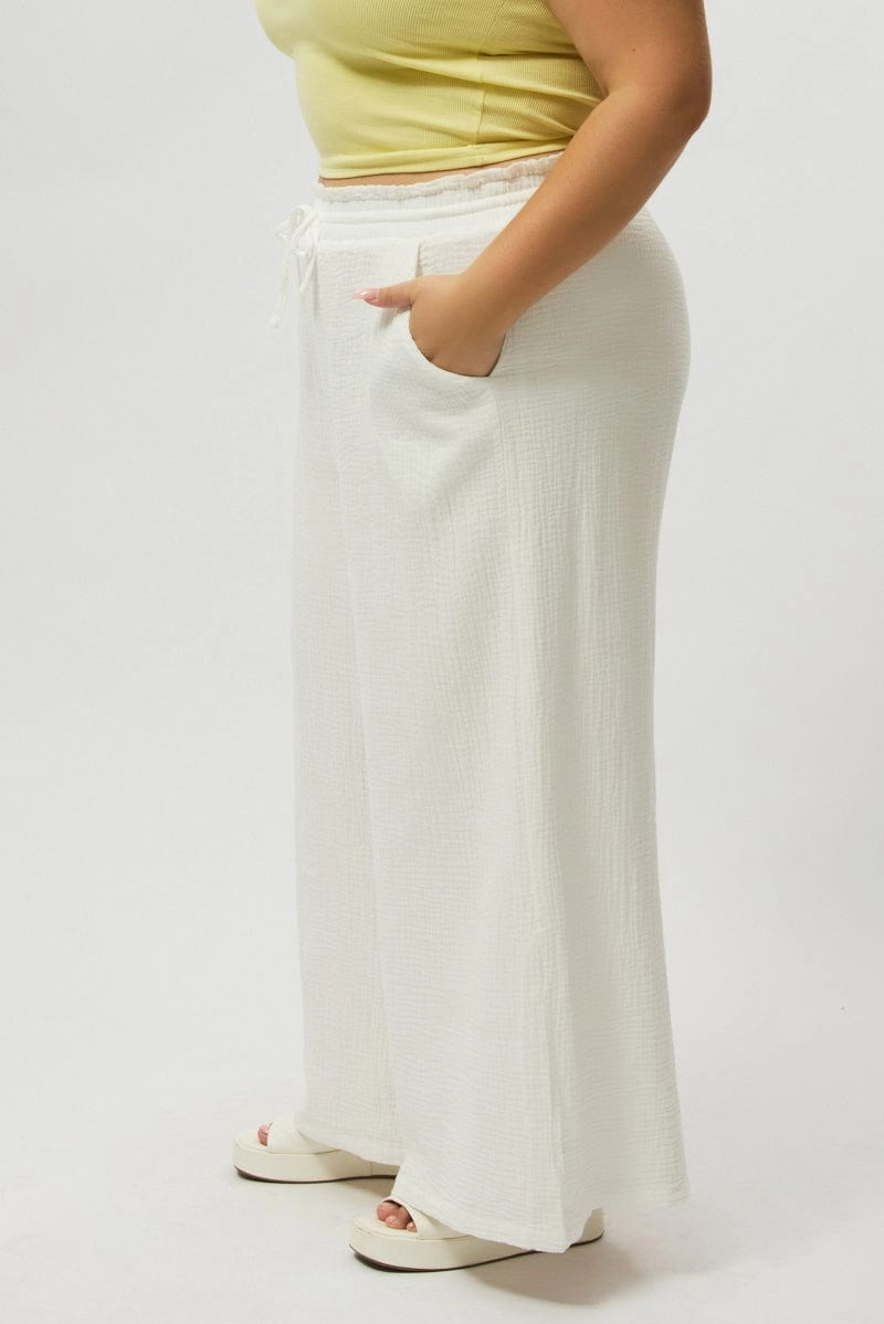 Tear Resistant White Cheesecloth Lined Wide Leg Pants