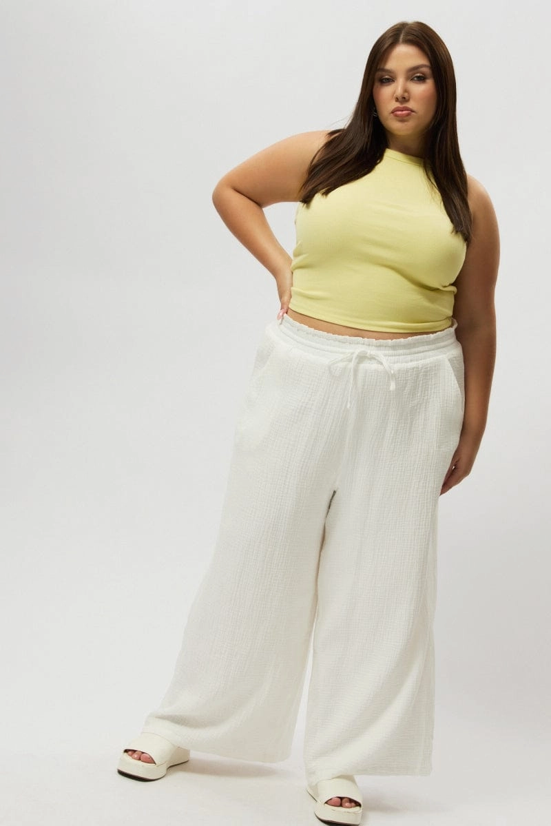 White Cheesecloth Lined Wide Leg Pants Padded hips Sporty Comfort Wear