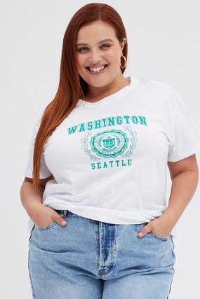 White College T-shirt Washington Regular Length Cotton Low Impact Manufacturing