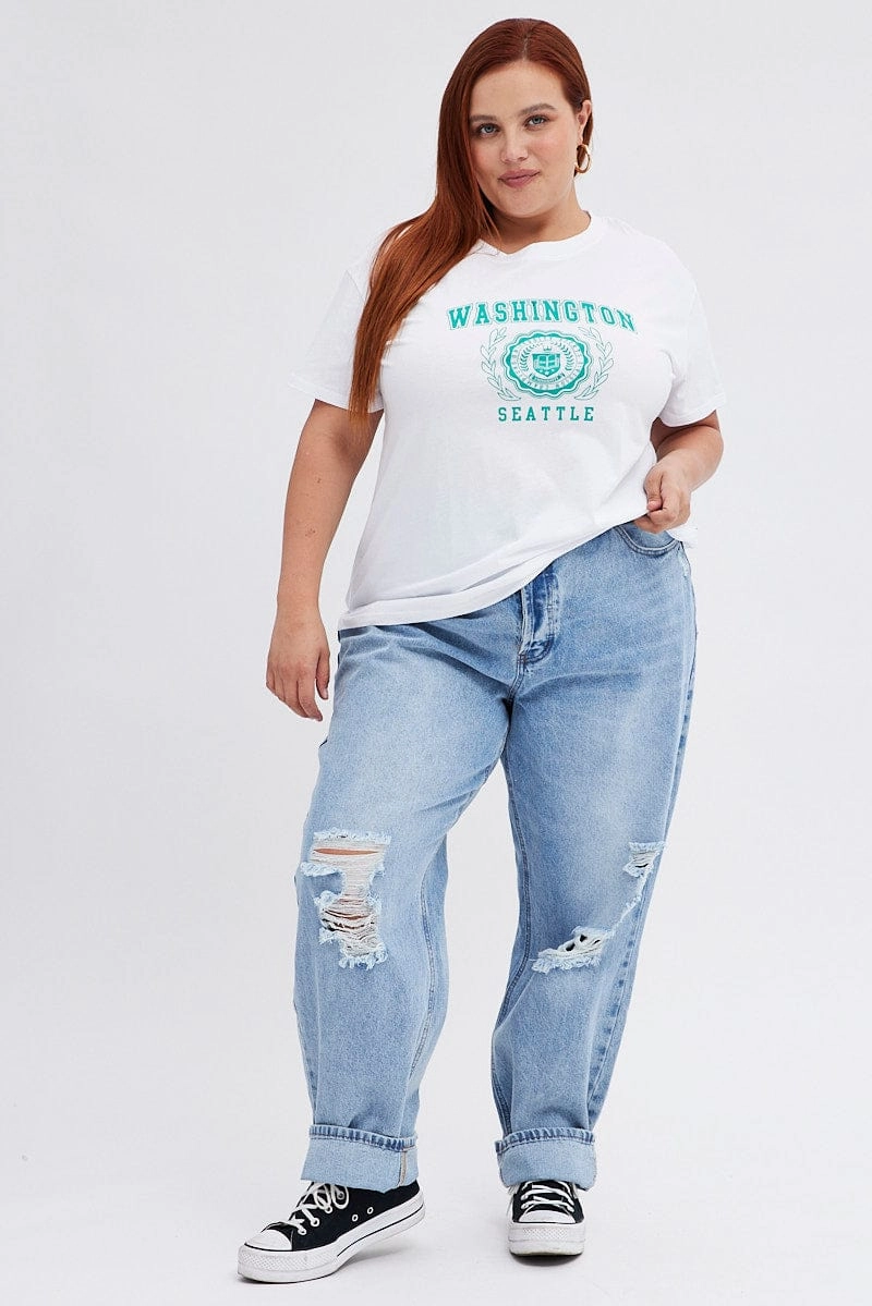 White College T-shirt Washington Regular Length Cotton Colorfast Material AntiPilling