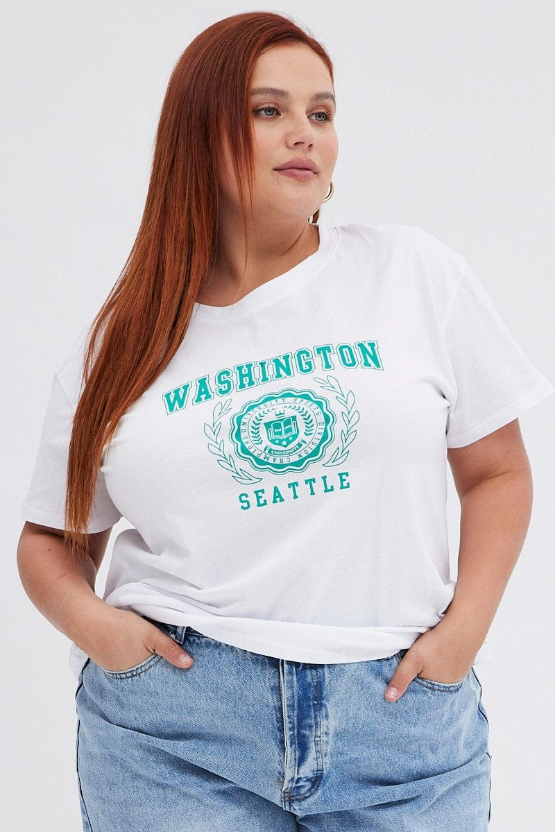 quick-drying White College T-shirt Washington Regular Length Cotton