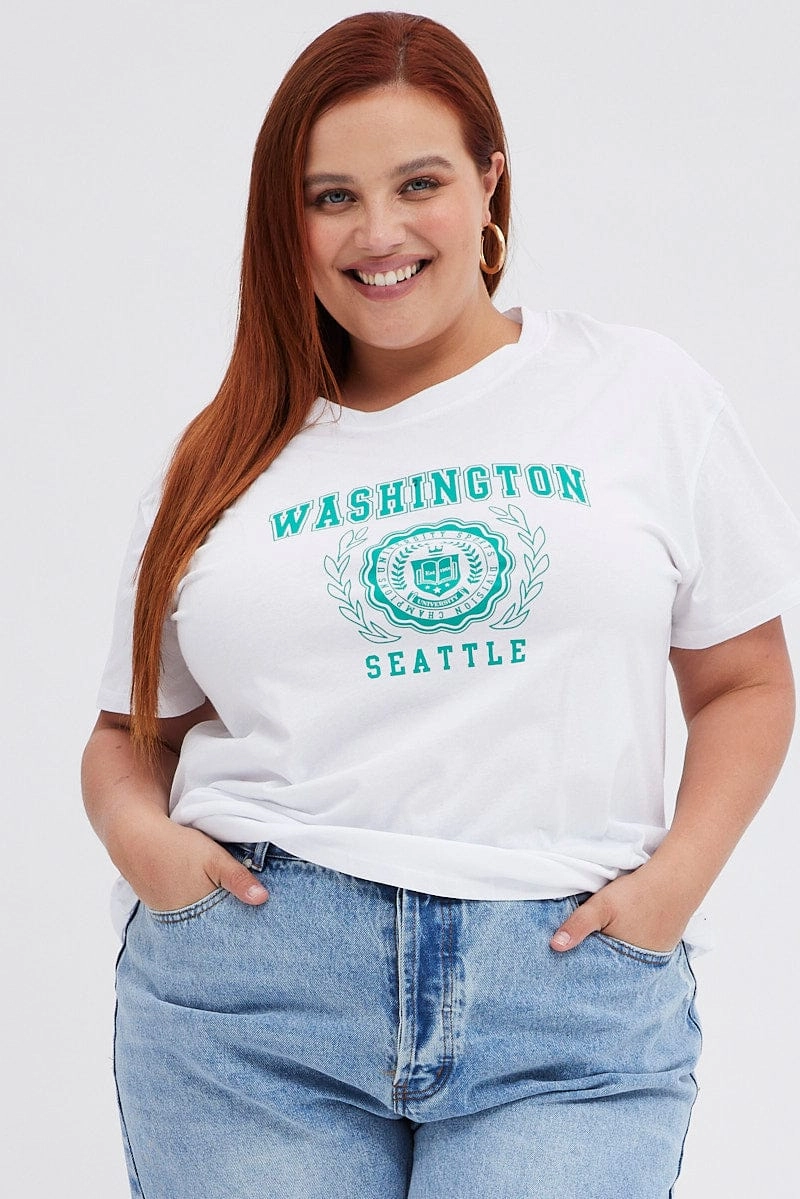 White College T-shirt Washington Regular Length Cotton Low Impact Manufacturing