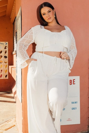 Ultraviolet Protection Factor Breathable Mesh Panels White Crochet Cardigan Long Sleeve Squared Neck