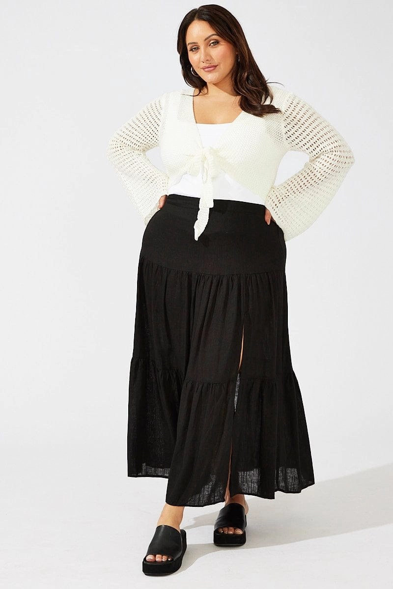 White Crochet Cardigan Long Sleeve Tie Front Knit Sustainable Recycled Material Down Stuffed
