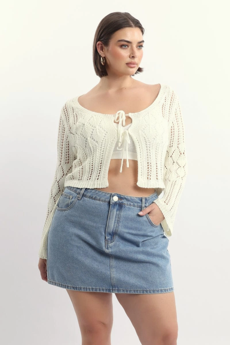 White Crochet Tie Up Cardigan Modern Layers