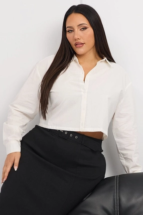 White Cropped Shirt Cotton Poplin Button Through Youth fashion